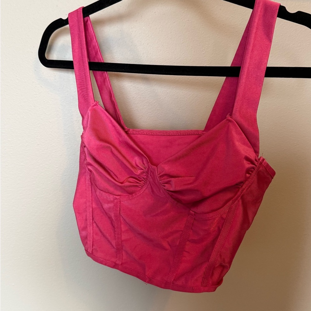 Pink Satin Crop Top Corset Top